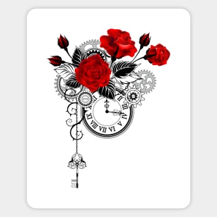 Design with Red Roses and Clock Sticker